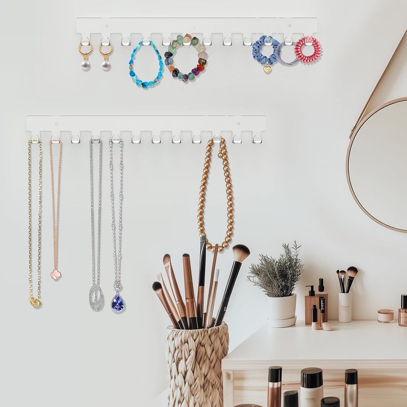 Mecnmsa 2 Pack Necklace Holder - Hanging Jewelry Organizer, Self-Adhesive, Wall Mount (Clear) - Image 5